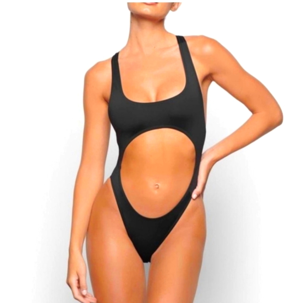 NWT Skims Cutout Monokini Swimsuit Black Onyx One Piece Swim XXL